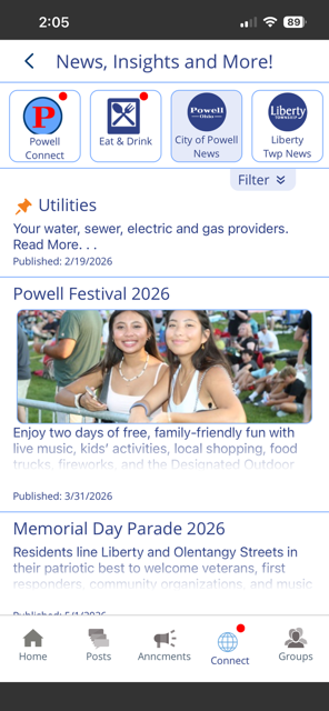 News feed screen