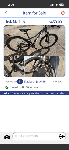 Item for sale screen